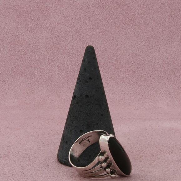 navajo sterling silver vintage beaded black onyx ring size 6 - Picture 3 of 3